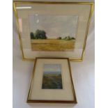 2 Paul Evans watercolours 'The Downs at Dusk' approx. 51.5cm x 44cm and 'Harvestfield at Beddingham'