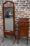 Edwardian inlaid mahogany pot cupboard & cheval mirror