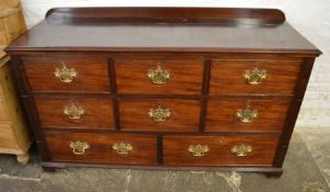 Georgian mahogany Lancashire chest with brass plate swan neck handles, reeded corners & ogee bracket