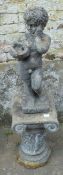 Concrete statue of a boy on a column in 3 section Ht 123cm