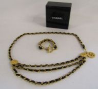 Chanel 1984 CC triple strand leather and chain belt and matching bracelet