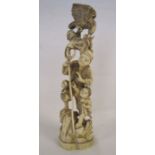 Meiji period carved ivory Japanese okimono depicting man and child with monkey and eagle approx.