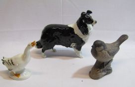 Beswick Collie dog, poole bird and W.Germany Goebel goose