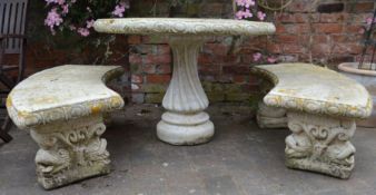 Round concrete garden table (diameter 160cm) & a pair of benches