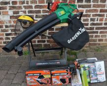 Black & Decker Workmate, with Scorpion saw & paint blow gun, Greenline garden vacuum/blower,