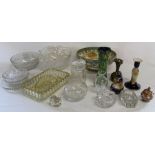 Selection of cut / pressed glass, pickle jar, millefiori vase & 1 other etc.