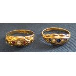 2 x gypsy rings - Victorian 18ct gold ruby & diamond chip ring, size M, 1.49g & 9ct gold sapphire
