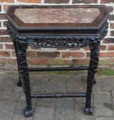 Oriental marble top console table (crack to marble) Ht 81cm L 73cm