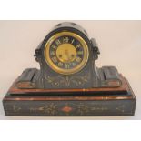 Large 19th century slate mantel clock with bell striking mechanism L50cm Ht 33cm