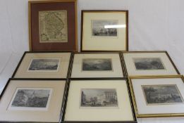 Framed hand coloured engraved map of Lincolnshire after Eman. Bowen dated 1761 & 7 hand coloured