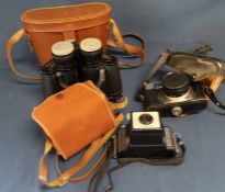 Pair of Tohyoh Tokyo binoculars 8 X -12 X 40 with leather case, Konica EE-Matic Deluxe camera &