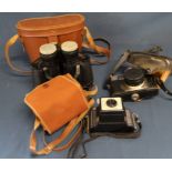 Pair of Tohyoh Tokyo binoculars 8 X -12 X 40 with leather case, Konica EE-Matic Deluxe camera &