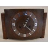 H.A.C Art Deco chiming clock with bow front & chrome numbers Ht 22cm W 32cm