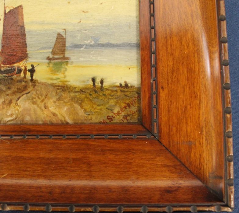 Small Dutch oil on board depicting coastal scene, size 29.5cm x 23cm - Image 3 of 3