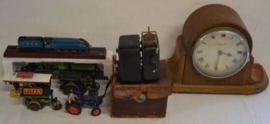 Camo Baby Cine-camera, mantel clock, model trains, steam engines & a diecast tractor