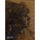 Large framed charcoal portrait of a young woman. Frame size 101cm by 81cm