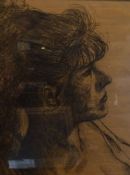 Large framed charcoal portrait of a young woman. Frame size 101cm by 81cm