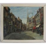 Large framed oil on board depicting view of Eastgate Louth by W L Rodgerson 79cm x 66cm