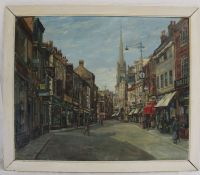 Large framed oil on board depicting view of Eastgate Louth by W L Rodgerson 79cm x 66cm
