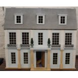 Large dolls house with contents & electric light fittings