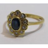 18ct gold sapphire and diamond ring -sapphire approx. 6mm total weight 3.3g ring size N