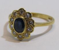 18ct gold sapphire and diamond ring -sapphire approx. 6mm total weight 3.3g ring size N