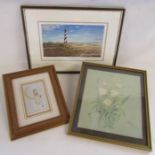 3 pictures comprising a framed postcard, Cape Hatteras signed William Magnum print and James Lacey