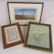 3 pictures comprising a framed postcard, Cape Hatteras signed William Magnum print and James Lacey