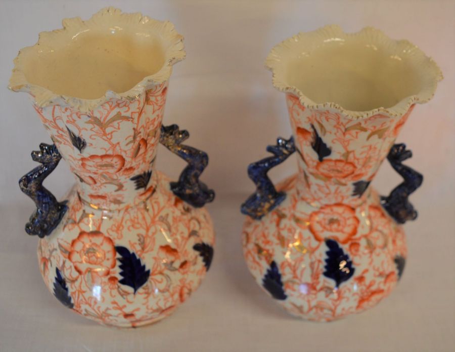 Pair of Victorian Staffordshire flare rim vases (damage to rims) and two 19th century Chinese - Image 3 of 3