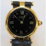Must de Cartier VERMEIL ladies watch with black face - gold on silver Argent 925 plaque org 20M with