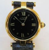 Must de Cartier VERMEIL ladies watch with black face - gold on silver Argent 925 plaque org 20M with