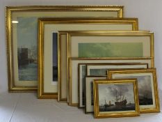 Quantity of framed prints with a sea fairing theme including The Thermopylae Leaving Foochow after