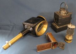 Railway lamp, coach lamp, small W & P miners lamp & copper lamp by Gardener's Manufacturers