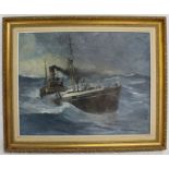 Gilt framed oil on board depicting fishing boat Julia Brierley FD103 by George Odlin 1979 69cm x