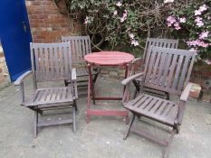 Wooden bistro table and 4 wooden patio chairs