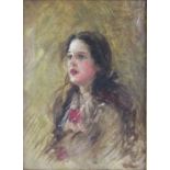 Unsigned oil painting depicting young girl possibly c1896-1940 by Winsor & Newton's canvas stamp