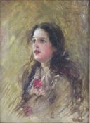 Unsigned oil painting depicting young girl possibly c1896-1940 by Winsor & Newton's canvas stamp