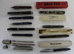 Selection of fountain pens including Conway Stewart Dinkie 550 with original box, Swan self-filler