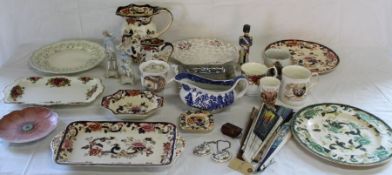 Various ceramics including Masons & Brambly Hedge Winter beaker and 6 fans including Orient Line S.S