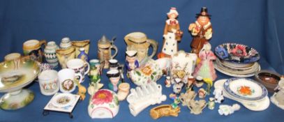 Selection of mixed ceramics including character jugs, Mason's lidded jar, 2 American Halloween tea
