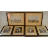 Pair of J S Sanderson Wells hunting prints signed in pencil & 4 framed Cries of London prints