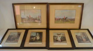 Pair of J S Sanderson Wells hunting prints signed in pencil & 4 framed Cries of London prints