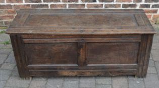 Late 17th/early 18th century oak coffer (split to top) L133cm D 51cm Ht 55cm