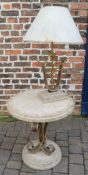 Art Deco style side table with marble top (dia 65cm) on a wrought iron pedestal & matching