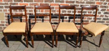 4 Georgian mahogany rail back dining chairs with drop seats (one requiring seat support re-