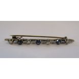 Tested as 18ct gold bar brooch with diamond and spinel stones total weight 4.0g