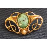 Art Nouveau tested as 9ct gold, turquoise & half pearl brooch 5.18g
