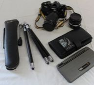 Nikon FE2 camera, 52mm Skylight lens & tripod and PSION Series 3D organiser and Auto Route Express