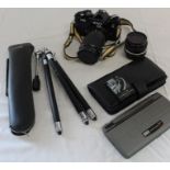 Nikon FE2 camera, 52mm Skylight lens & tripod and PSION Series 3D organiser and Auto Route Express