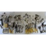 Large quantity of plated cutlery, oak cased part set of cutlery & 2 cases of plated butter knives